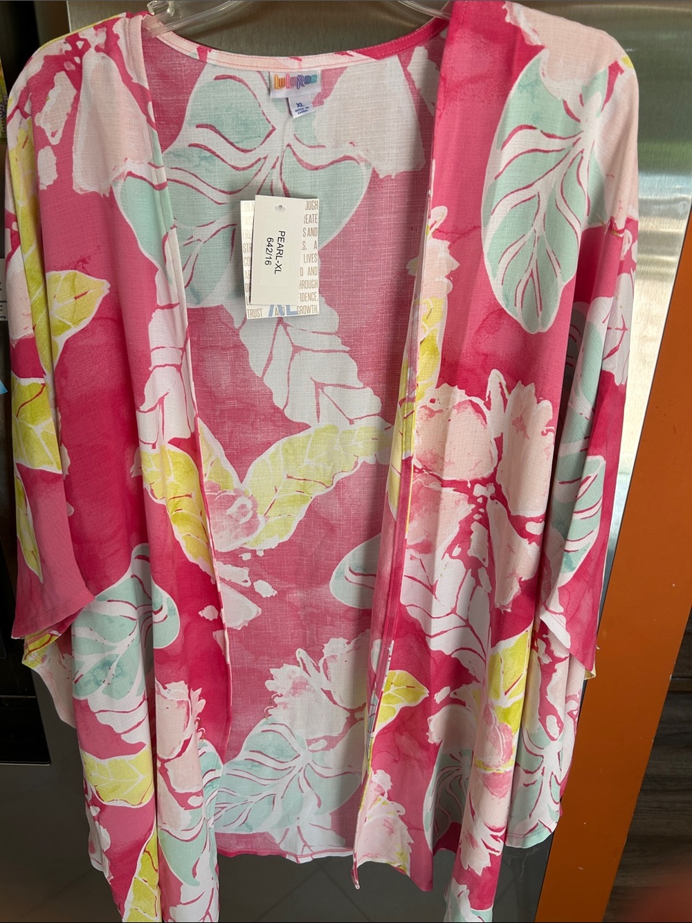 LuLaRoe Mint and Pink Floral Overlay